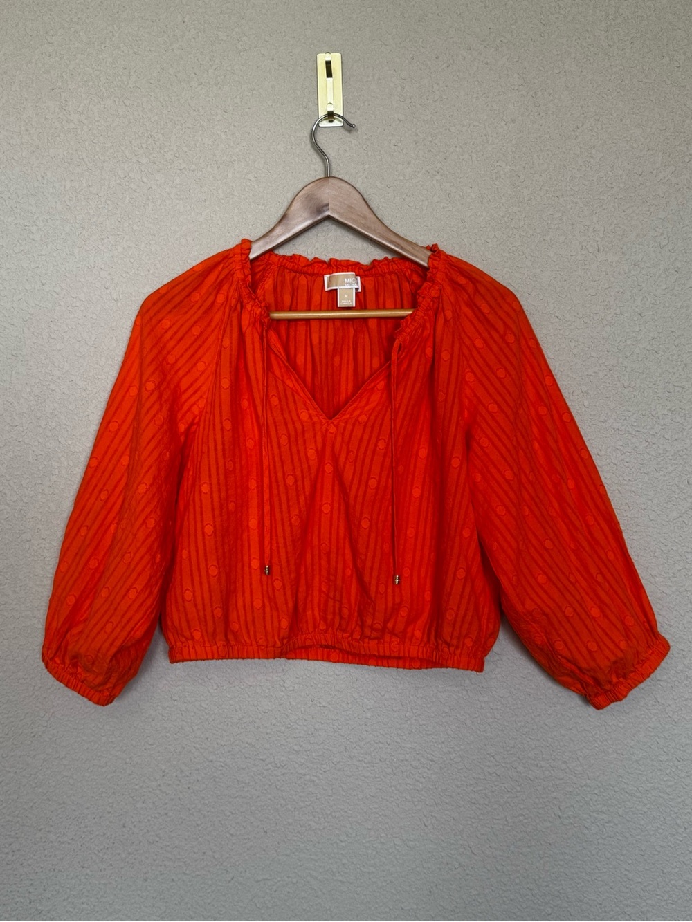 Michael Michael Kors Orange Cropped Peasant Balloon Sleeves Blouse Size Medium